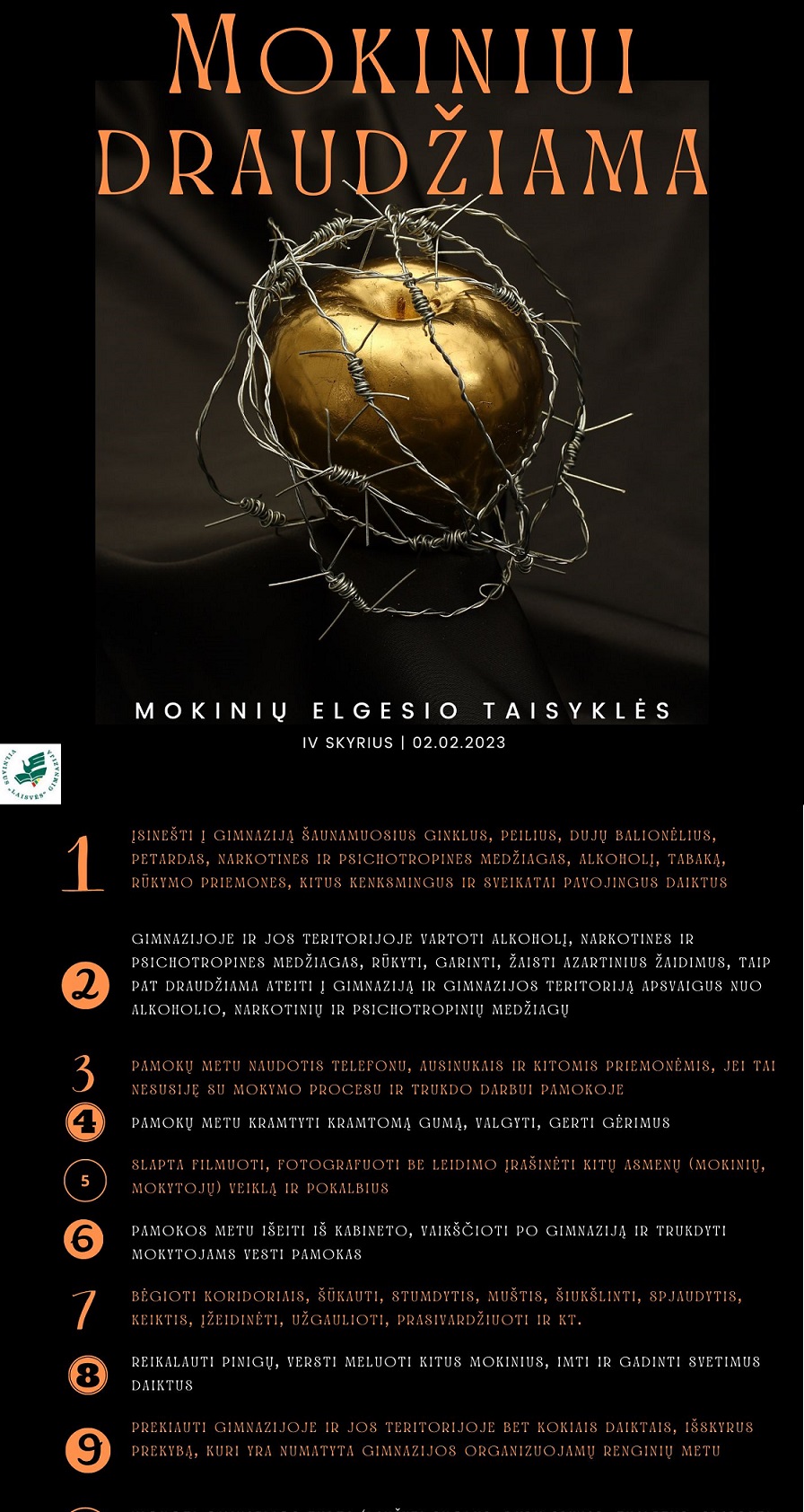 Mokiniui draudžiama