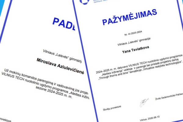 Gimnazistė dalyvavo VILNIUS TECH programoje „Ateities inžinerija“!