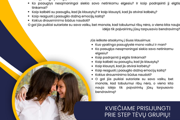 Kviečiame tėvus registruotis į STEP grupes!